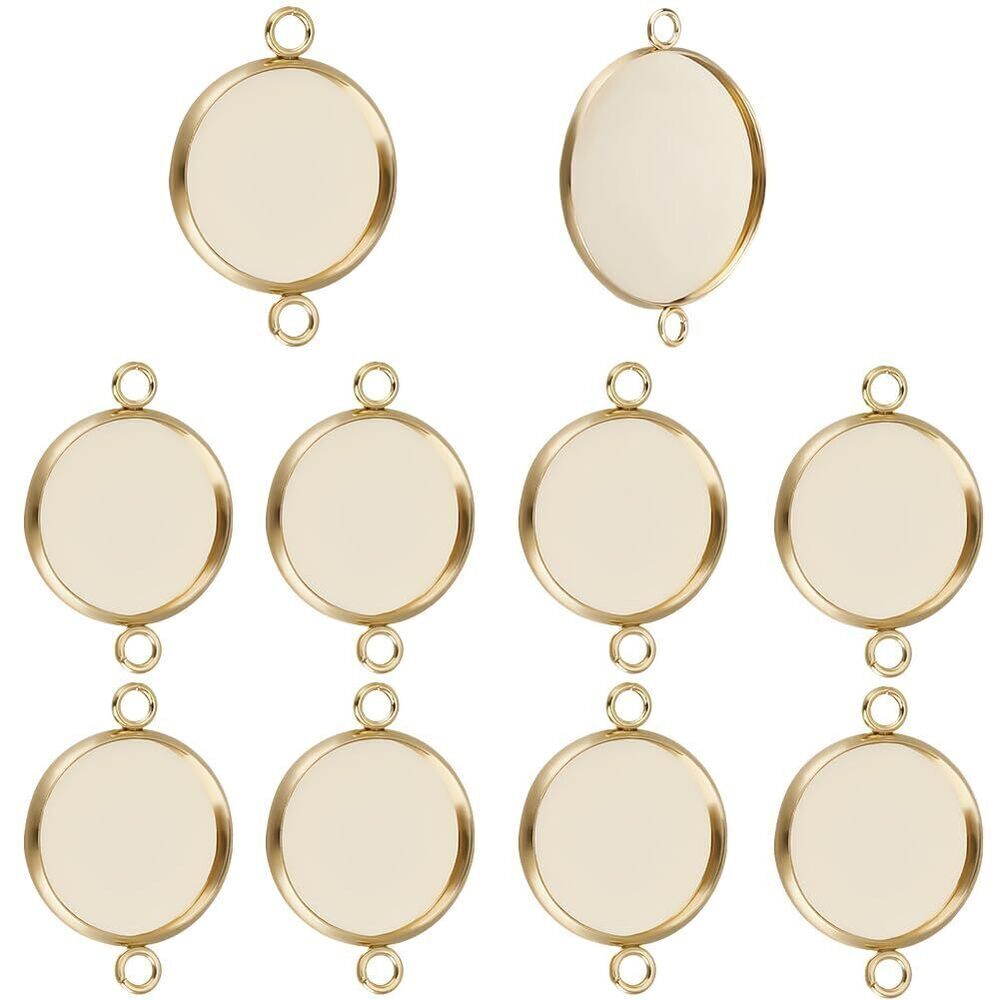 8579 1 Box 30Pcs Cabochon Connector Trays 24K Gold Plated 201 Stainless